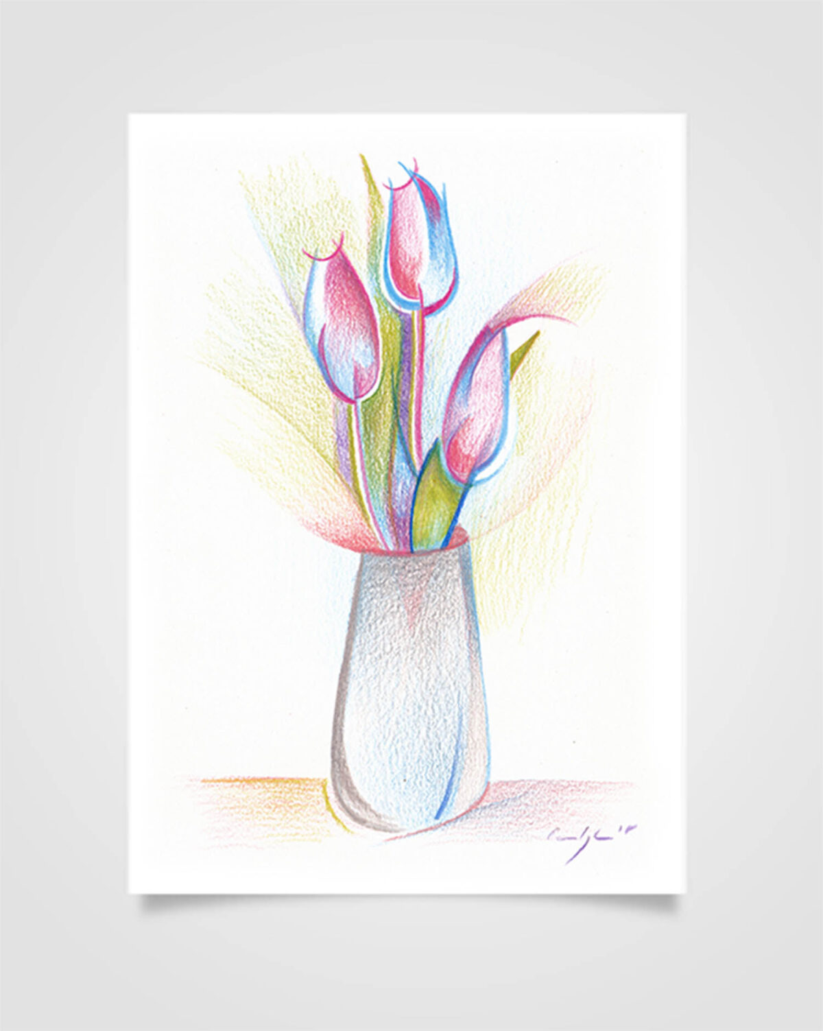 "Flora - Tulipani lilla" Pastelli su carta, 14,8 x 21cm